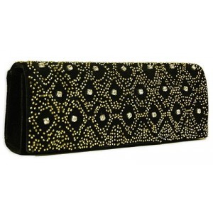 Evening Bag - 12 PCS - Clutch - Velvet - Beaded + Rhinestone - Gold - BG-EV6542BGD